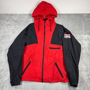 Vintage 90s Marlboro Hooded Windbreaker Jacket Full Zip Red Black Gorpcore Large
